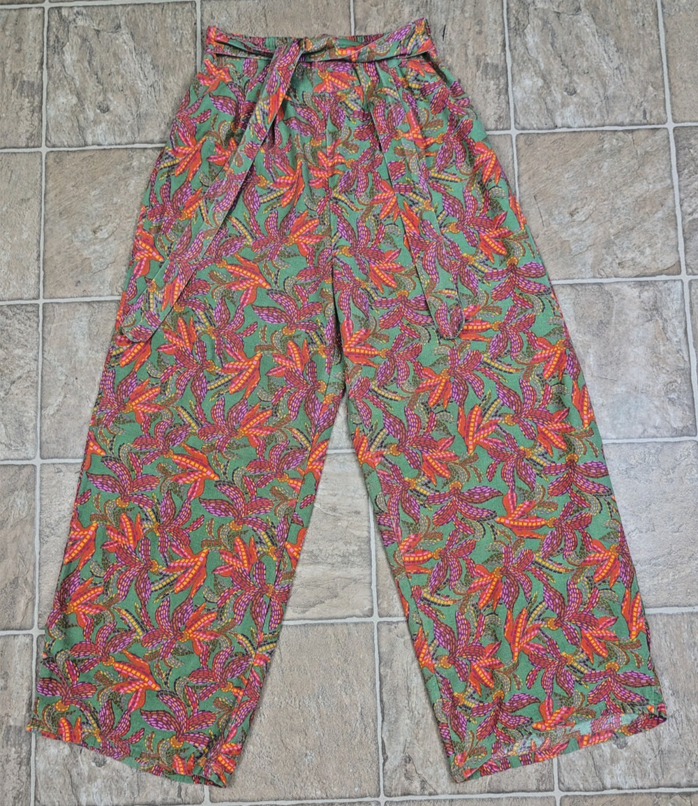 Midnight Sky sz L Wide Leg Pants linen blend multi color palazzo pull on 1648